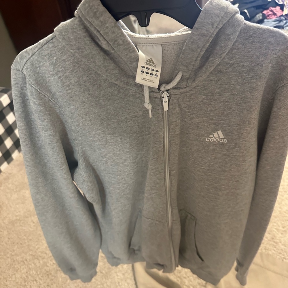 Adidas zip up grey hoodie